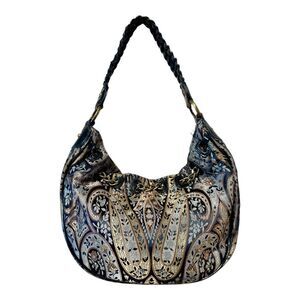 Vintage Talbots Paisley Tapestry Purse Leather Trim Braided Handle Y2k